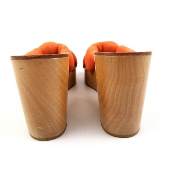 Loeffler Randall Orange Suede‎ Taylor Knotted Wood Wedges Platform Heel Sandal 6 - Picture 7 of 10
